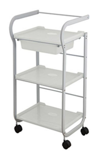 Carrello in metallo, tre grandi ripiani con uno estraibile