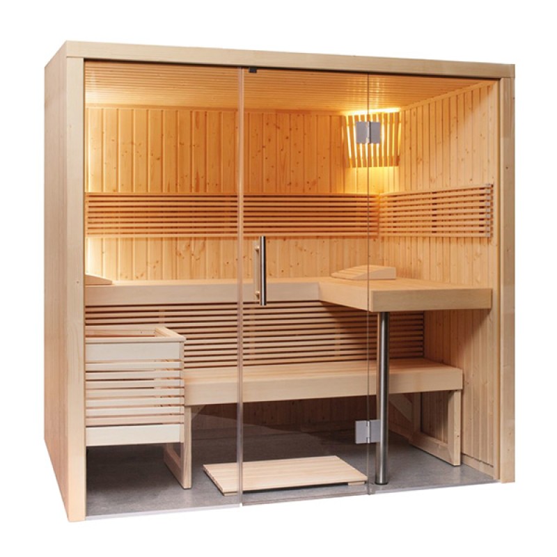 Sauna professionale in abete nordico con finiture di pregio